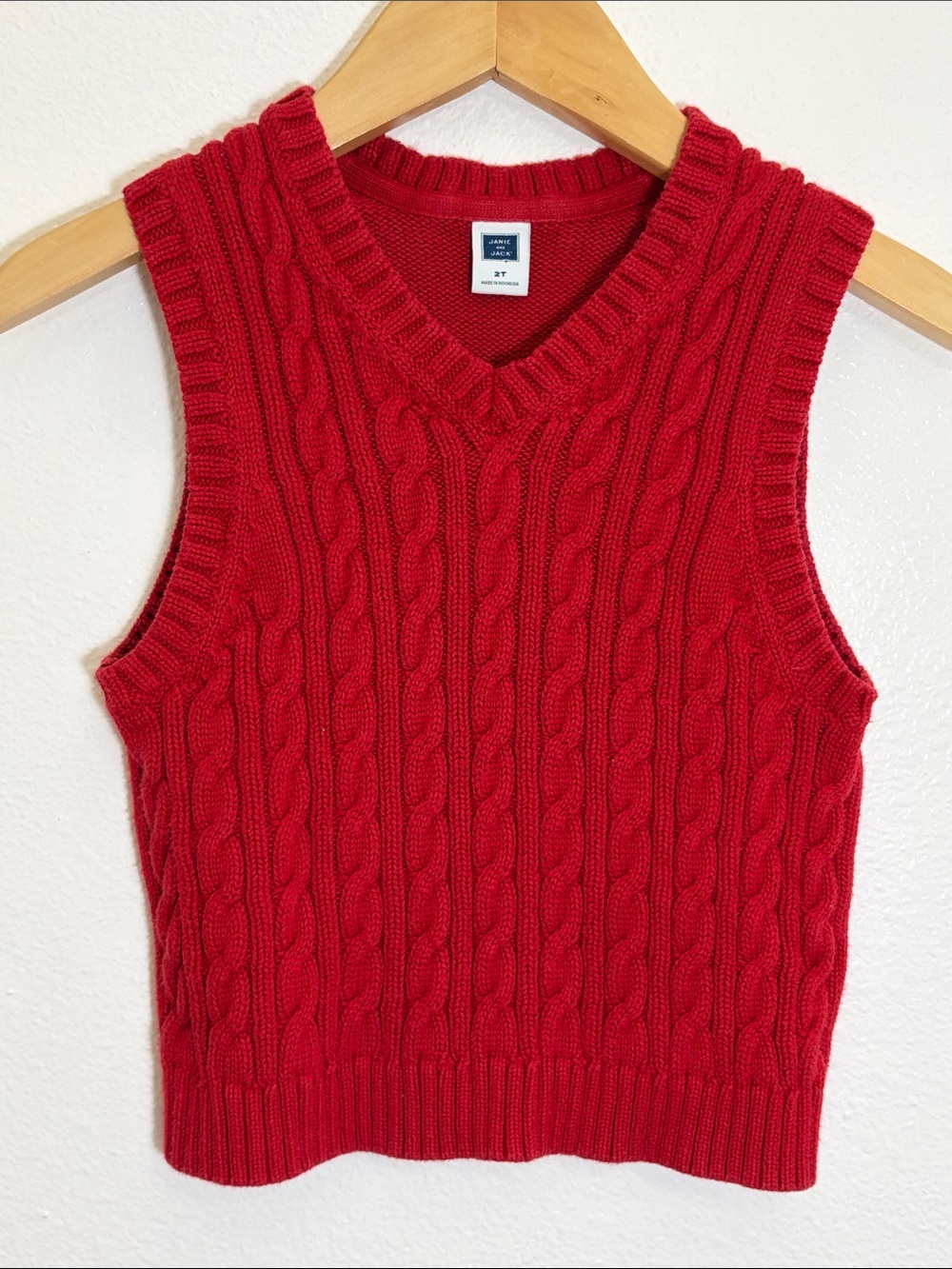 Janie and Jack Red Cotton Cable Knit V-Neck Sweater Vest
